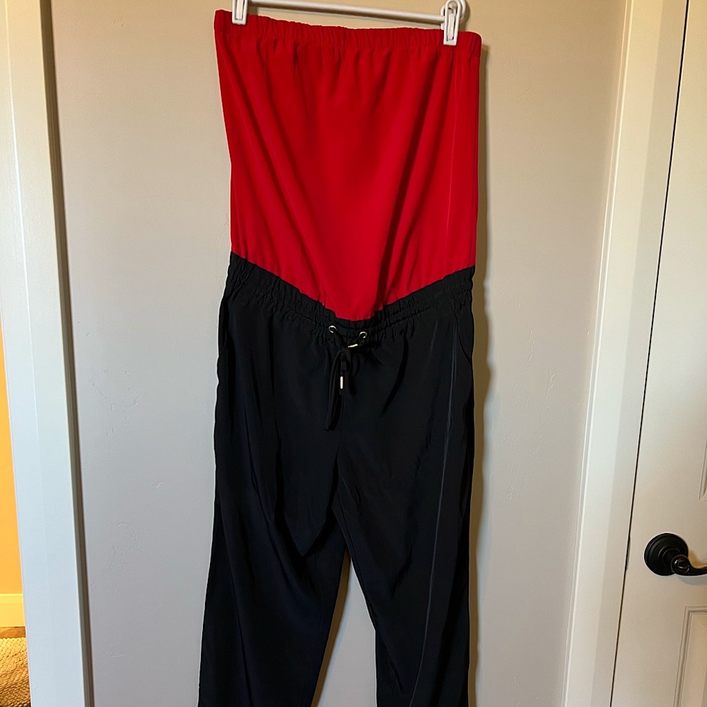 Like New Express silky pant jumpsuit tube top red/black XS